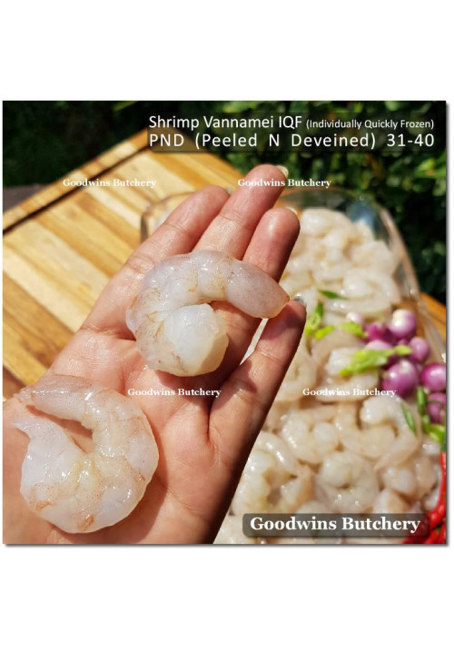 Shrimp prawn udang IQF VANNAMEI PND (Peeled & Deveined) 31-40 price/pack 1kg +/-64pcs